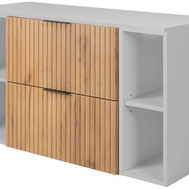 Zestaw łazienkowy FLOW 100 cm dąb craft z białymi regałami blat w zestawie