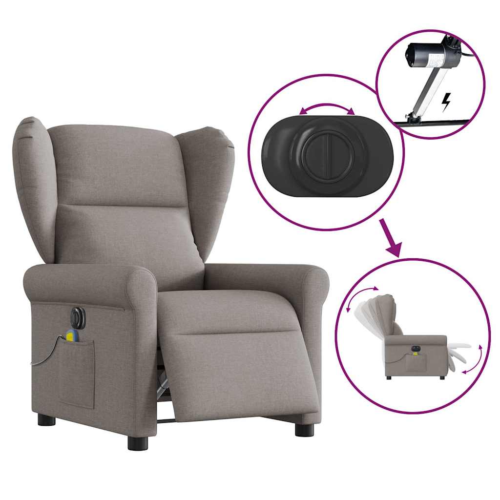 Fauteuil de massage | Fauteuil de relaxation | Chaise de relaxation inclinable électrique Taupe Tissu CFW834685 - 8