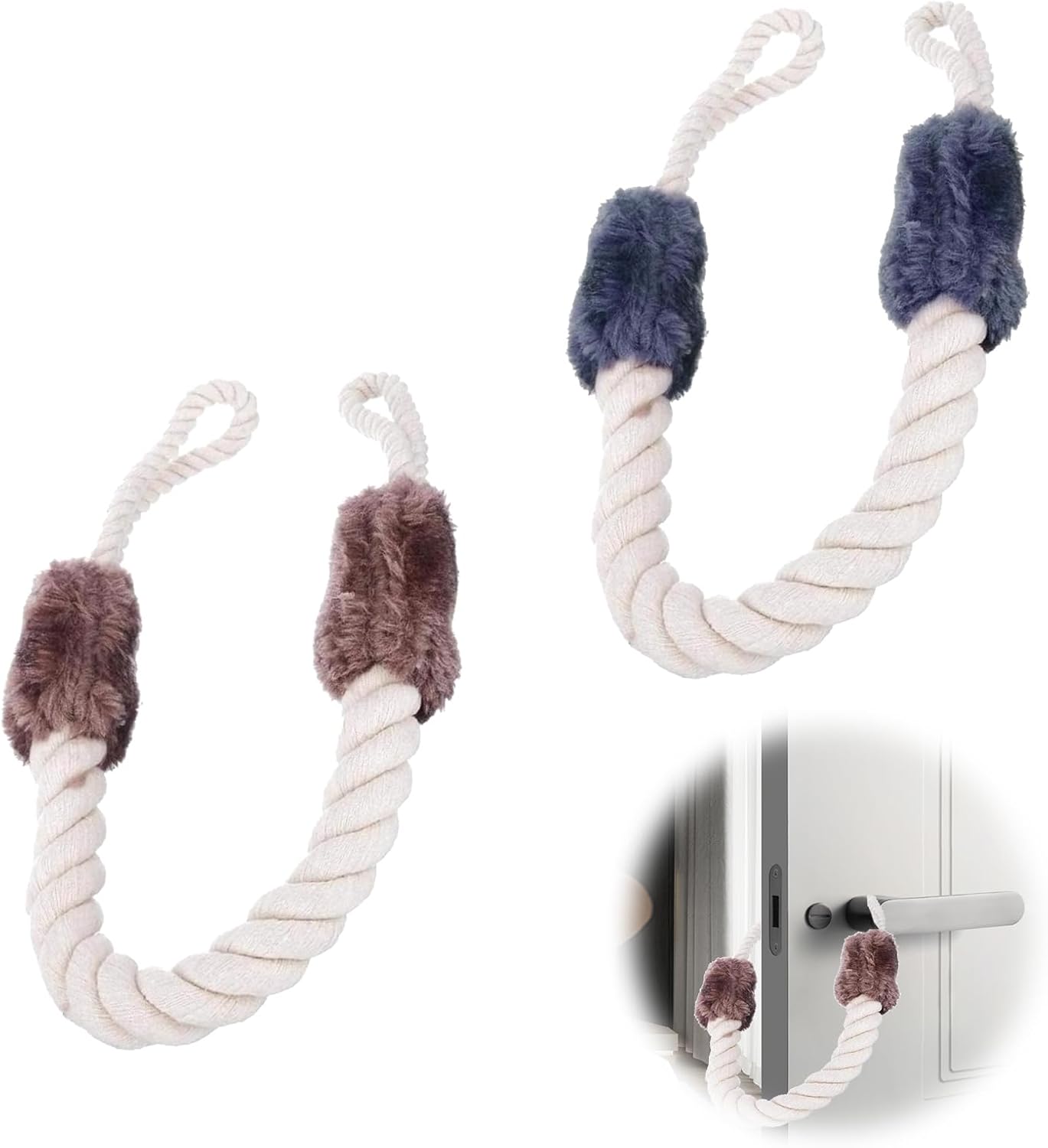Arrêts De Porte En Corde - 2 Pièces - Coton Doux 60 Cm - Anti-Pincement Enfants & Animaux - Marron