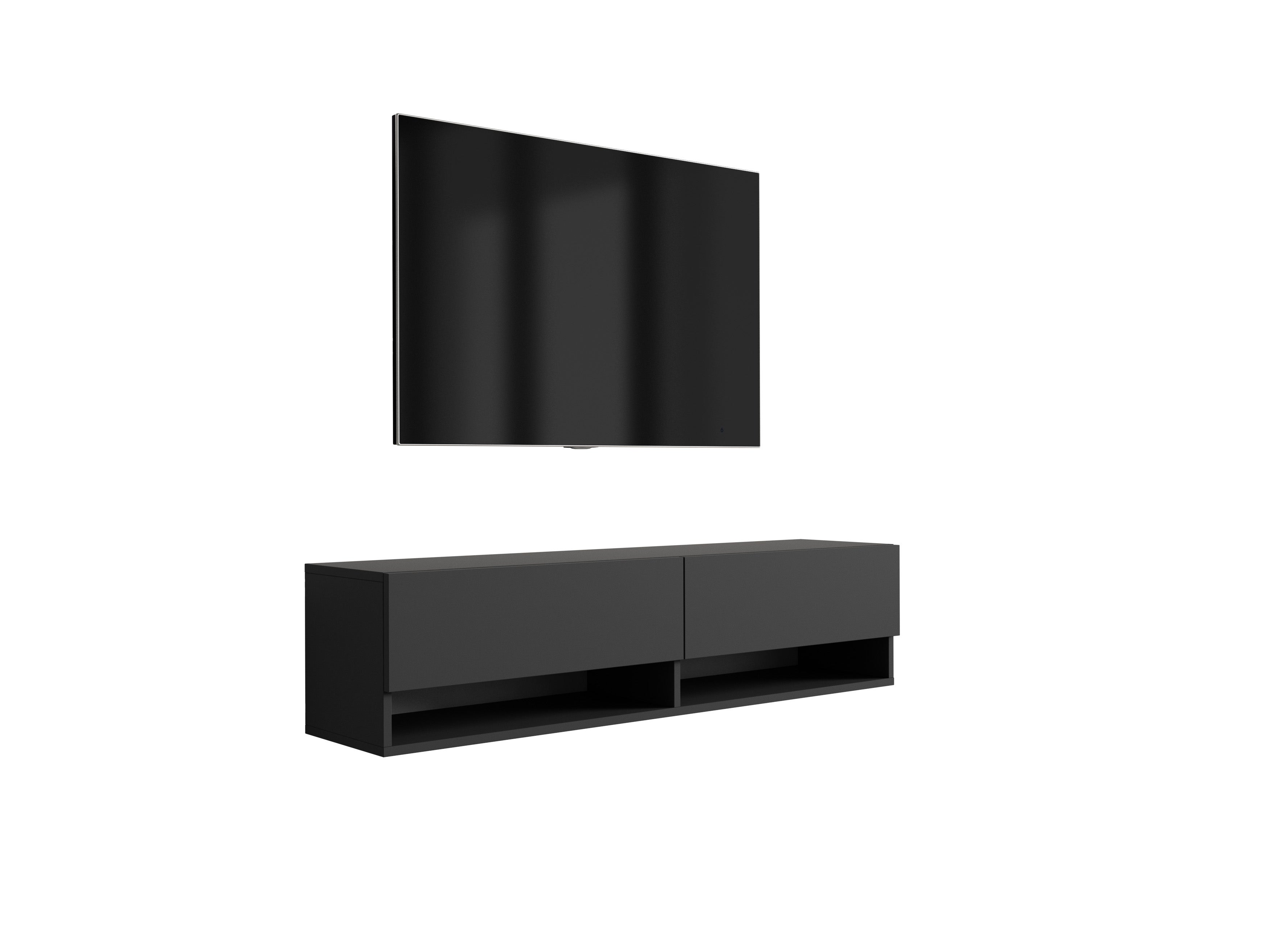 Szafka RTV : 140 cm Czarny Mat, 140 × 32 × 34 cm