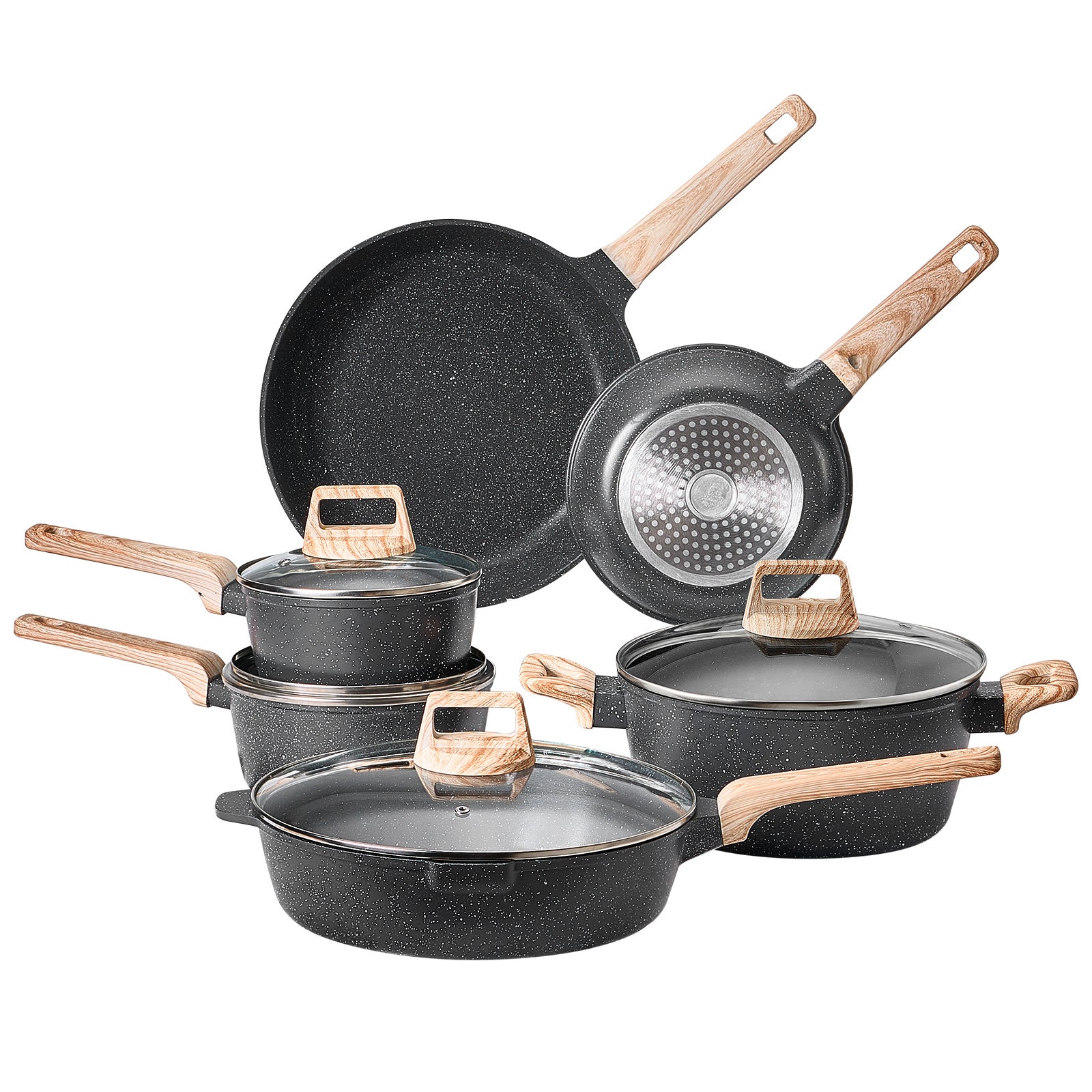 Ciwete Set Pentole E Padelle 10 Pezzi In Acciaio Inox – Antiaderenti Per Induzione Con Coperchi In Vetro