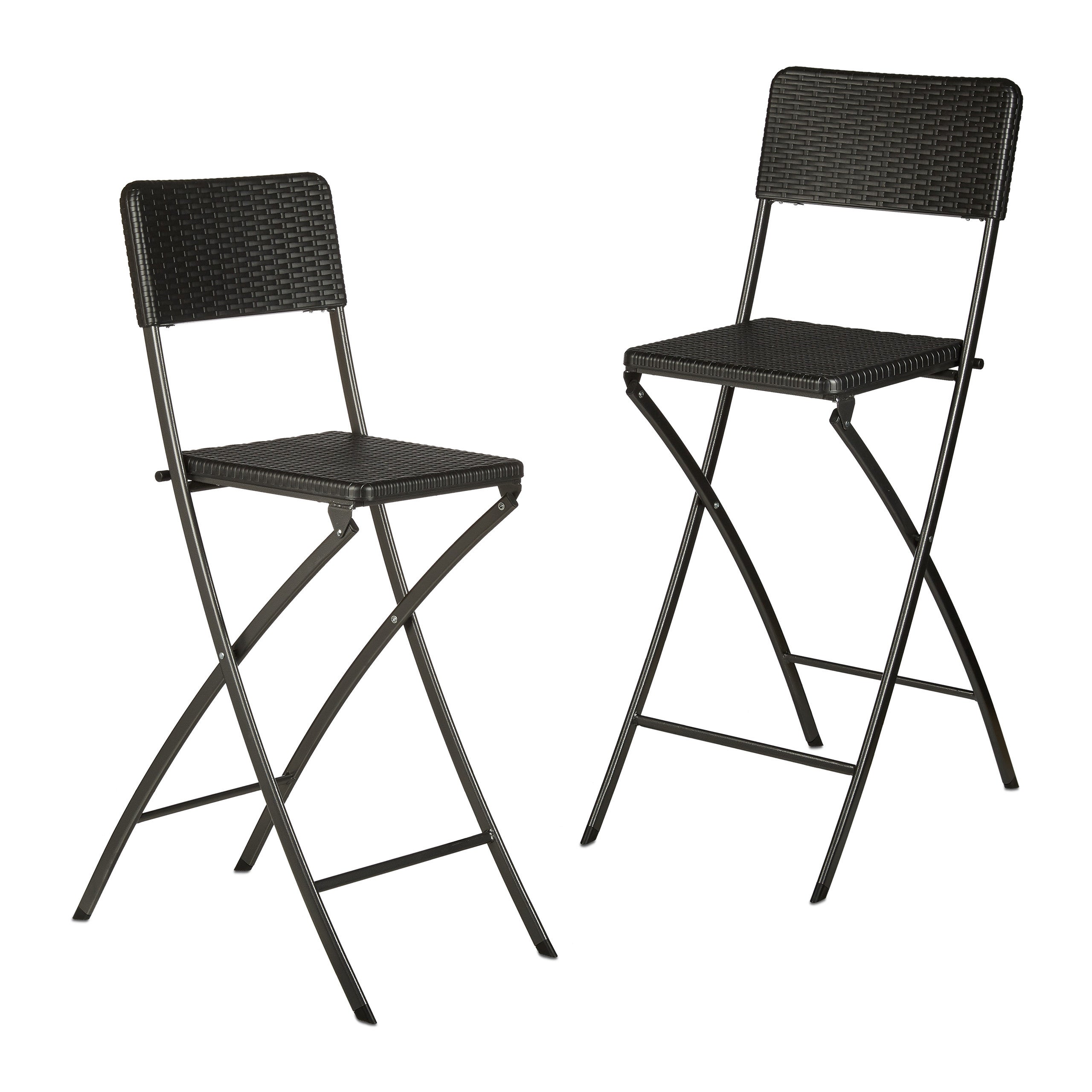 Sgabello da bar pieghevole nero con schienale, imbottito in PU, altezza del bancone, sgabello alto pieghevole per cucina, bar, campeggio all'aperto, set di 2 60 cm