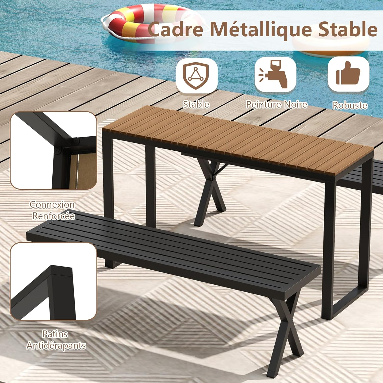 Table Bar Exterieur, Table Haut Extérieur, Console Jardin Exterieur Structure Résistante en Métal, Cour et Terrasse, Charge 60KG, 129x42x75CM - 7