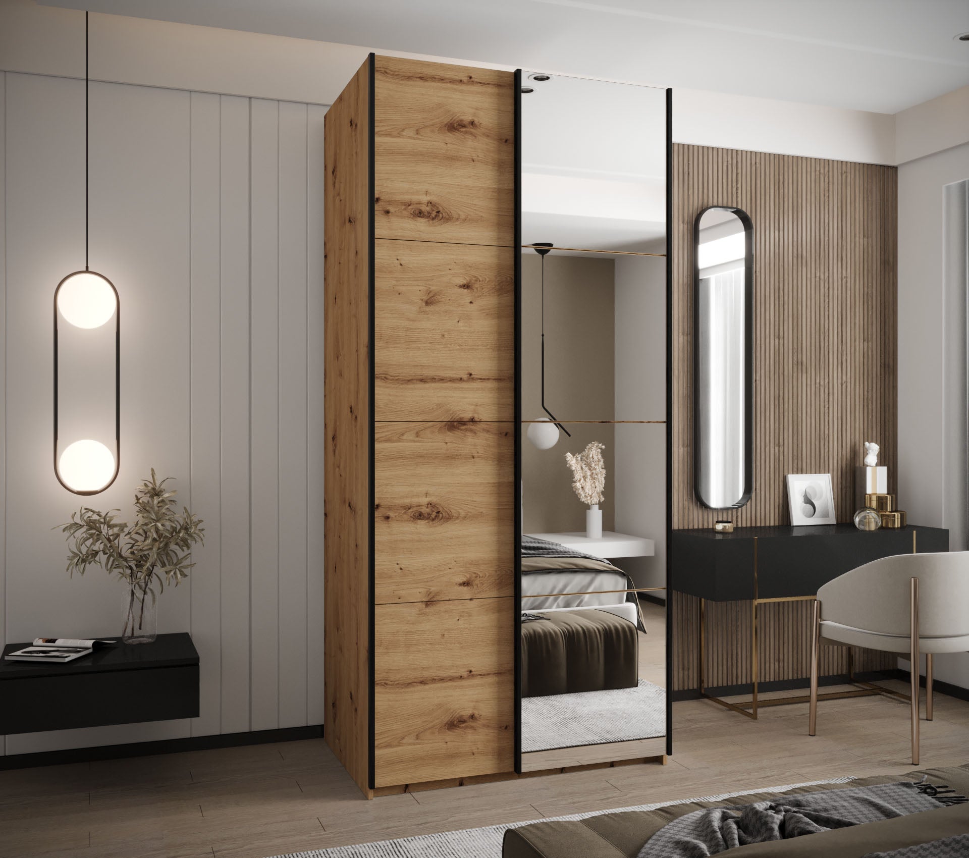 Szafa przesuwna wysoka Lux 3 120 x 64 x 245,5 cm artisan + artisan + u. czarny - Abiks Meble - 2