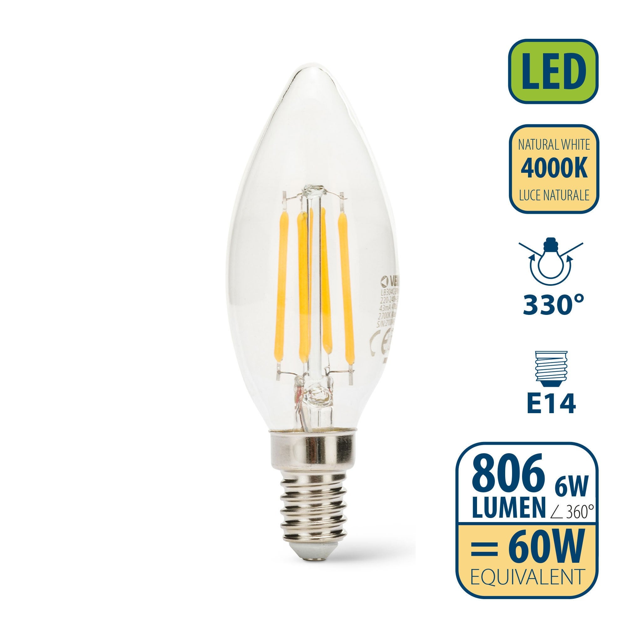 Bombillas C35 Transparentes E14 - Pack De 10, 40W Equivalente, Blanco Cálido Regulable, 400 Lúmenes (230V)