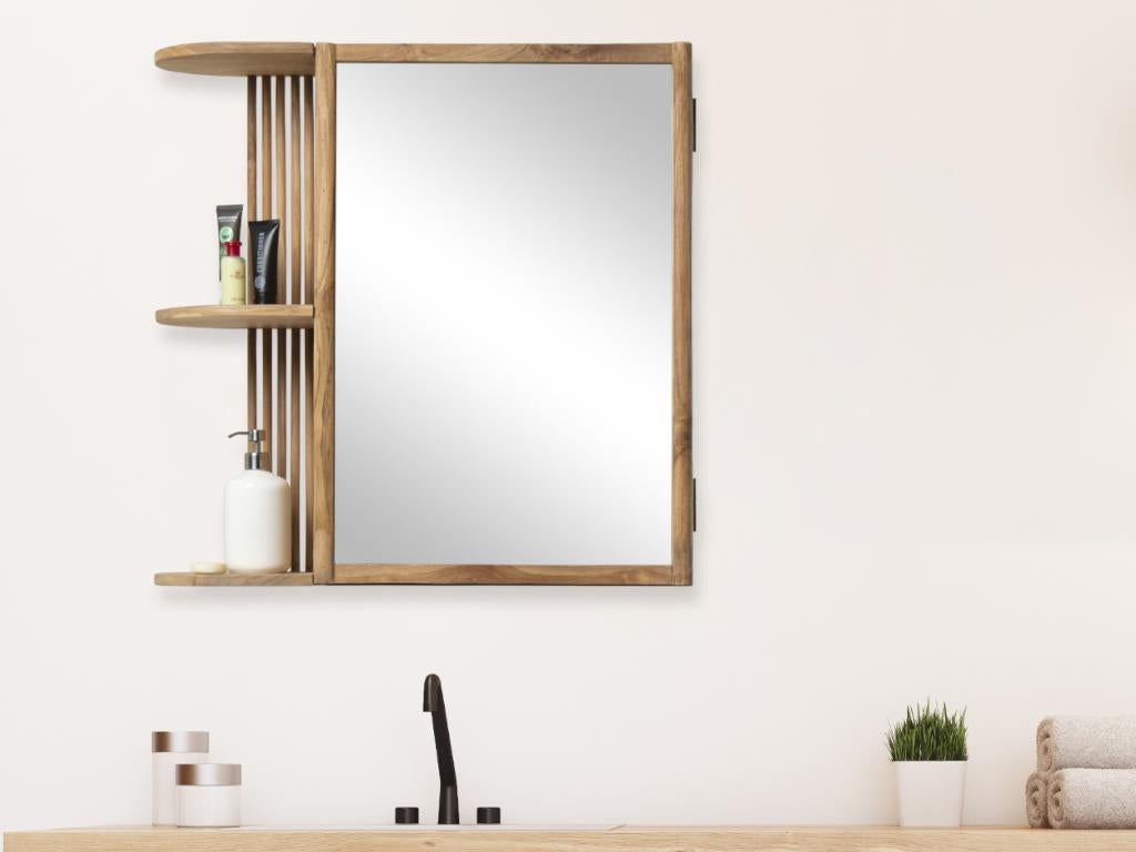 Armoire murale de salle de bain en teck avec miroir et niches - Coloris