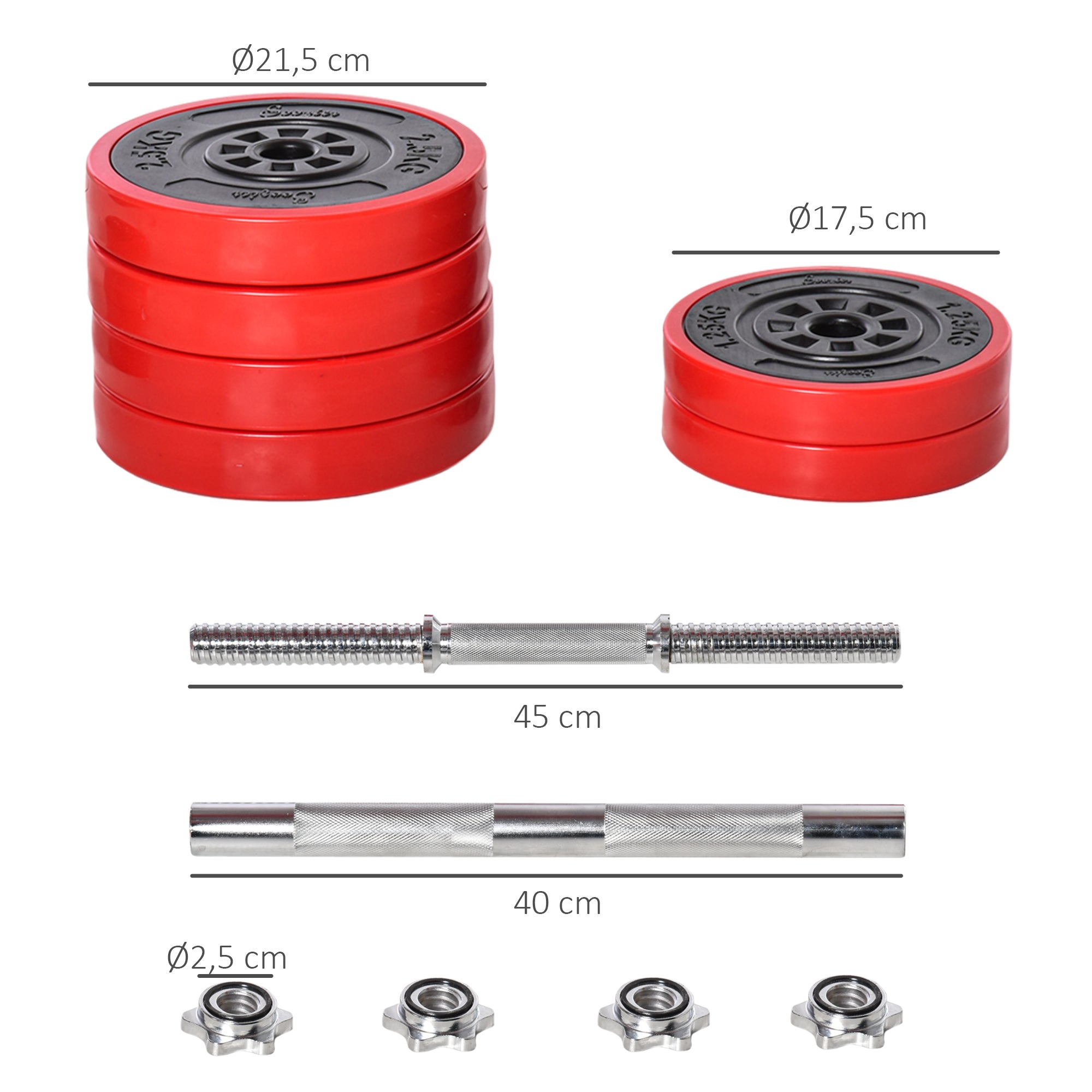 Conjunto de halteres 30kg ajustáveis 2 em 1 com barras e extensor para treinamento de força levantamento de pesos para casa academia preto e vermelho - 3