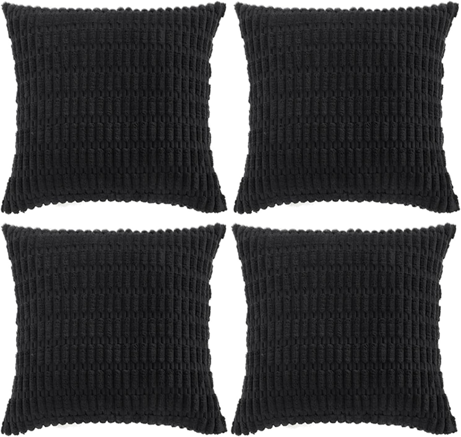 Komplet 4 czarnych poszewek dekoracyjnych na poduszki w stylu boho, rustykalnym i nowoczesnym, wykonanych z miękkiego sztruksu, 45 x 45 cm.