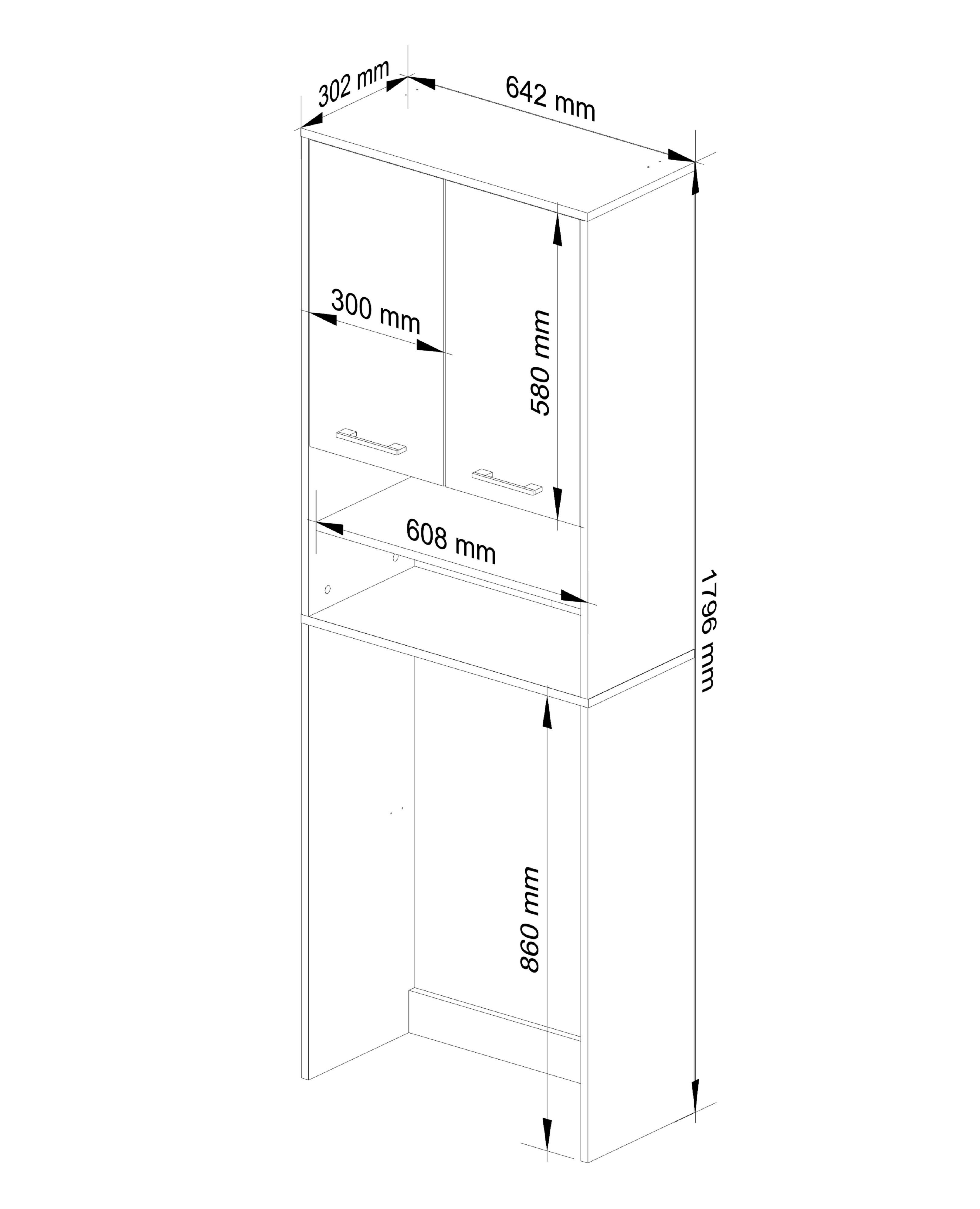 Meuble pour machine à laver AKORD FIN Chêne Sonoma 64 cm 2 portes façade Chêne Sonoma 4 étagères 64x30x180 cm - 3