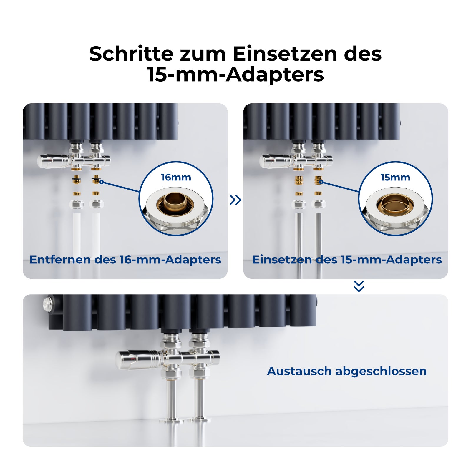 EMKE - Robinet Thermostatique Noir Pour Radiateur | Réglage 7 Niveaux | Filetage G1/2" & G3/4"