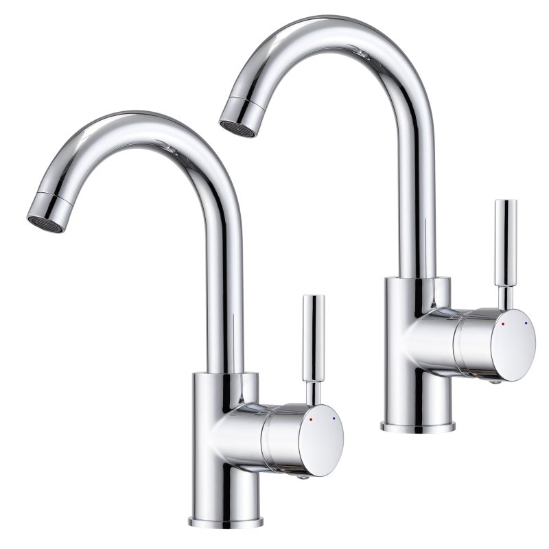 LOVHAUS Bateria Umywalkowa, Obrotowa o 360° Mosiądz Chromowana Bateria Zlewozmywakowa, Bateria Łazienkowa na Zimną/Ciepłą Wodę 2 Sztuki