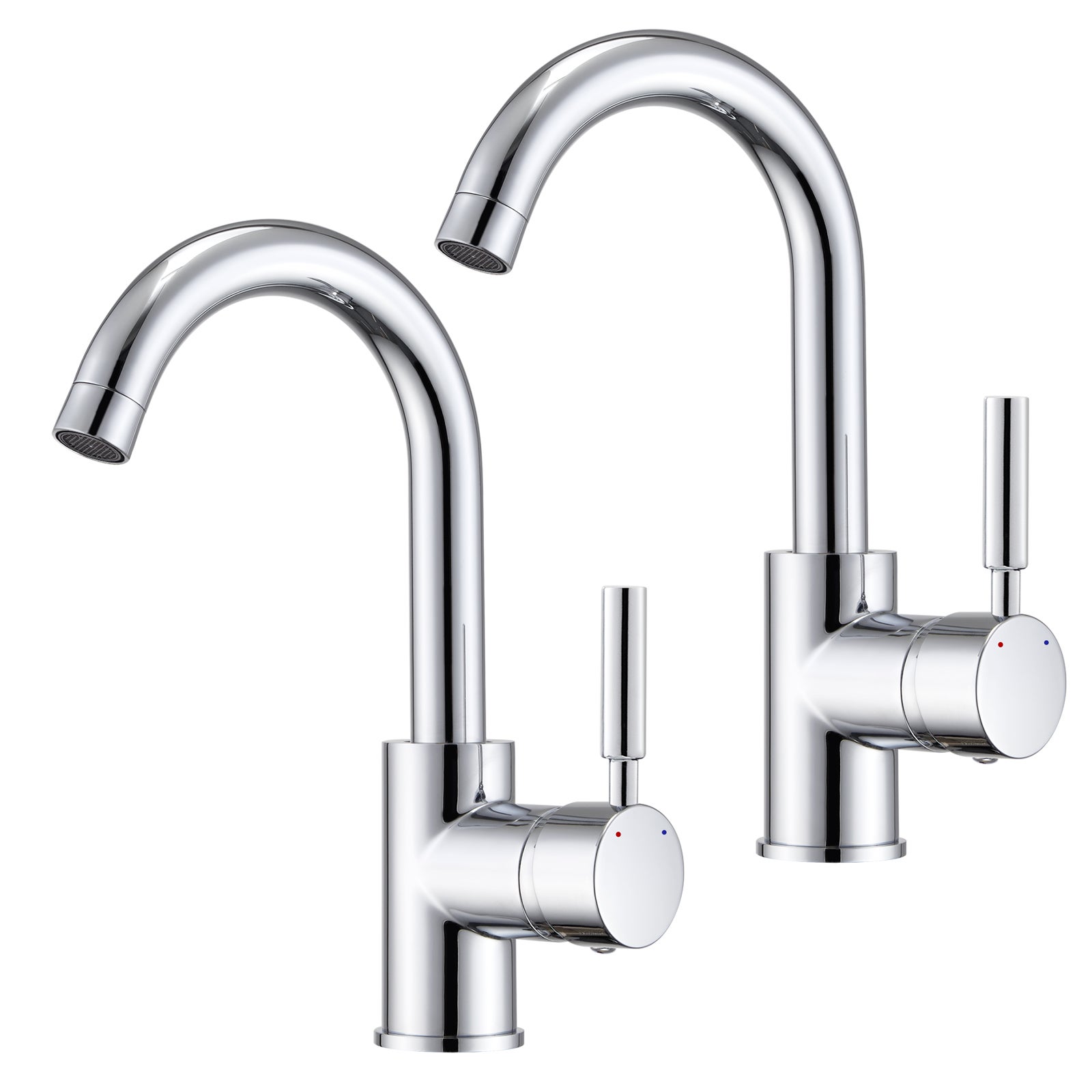 LOVHAUS Bateria Umywalkowa, Obrotowa o 360° Mosiądz Chromowana Bateria Zlewozmywakowa, Bateria Łazienkowa na Zimną/Ciepłą Wodę 2 Sztuki