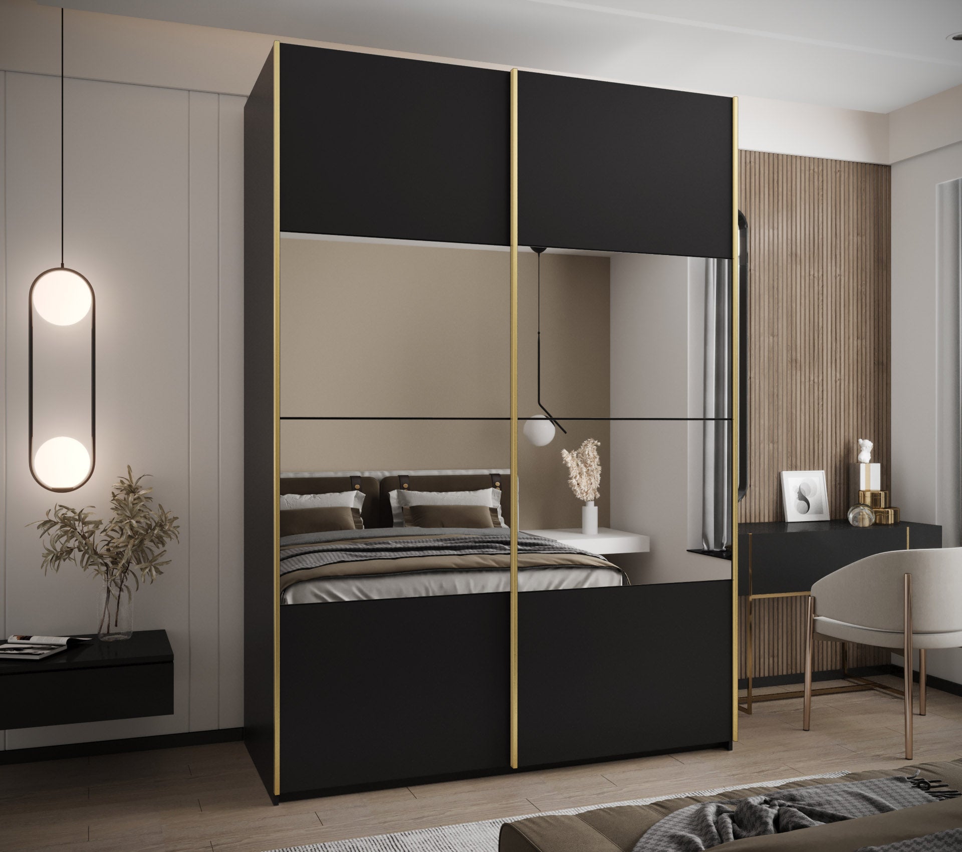 Szafa przesuwna wysoka Lux 4 170 x 64 x 245,5 cm czarny + czarny + u. złoty - Abiks Meble - 2