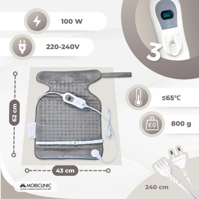 Cuscino Riscaldante Mobiclinic Termoforo Dorsale e Cervicale 62x43 consumo energetico molto basso 3 livelli di calore | Leroy Merlin Cuscino Riscaldante Mobiclinic Termoforo Dorsale e Cervicale 62x43 consumo energetico molto basso 3 livelli di calore | Leroy Merlin
