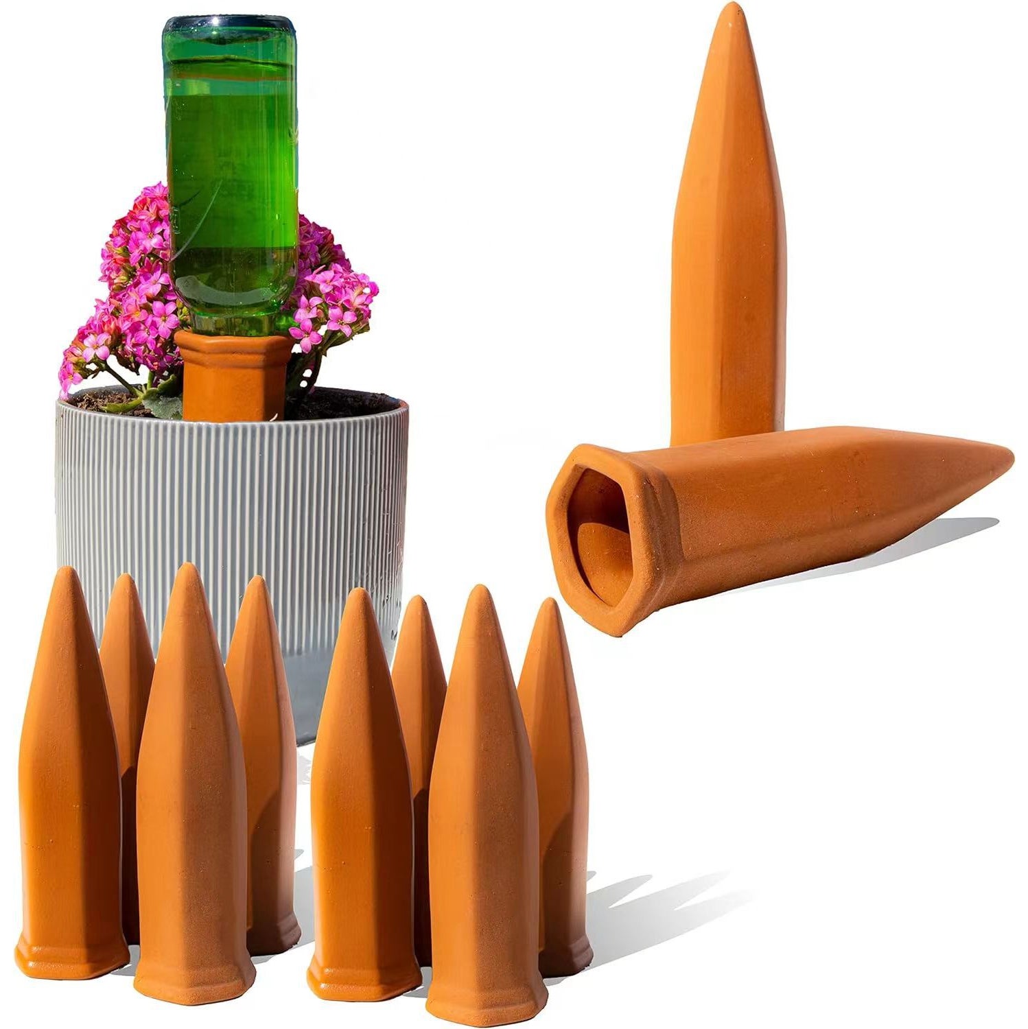 Lot de 12 piquets d’arrosage en argile – Irrigation automatique pour plantes d’intérieur et extérieur, idéal pour vacances, en terre cuite naturelle - 9