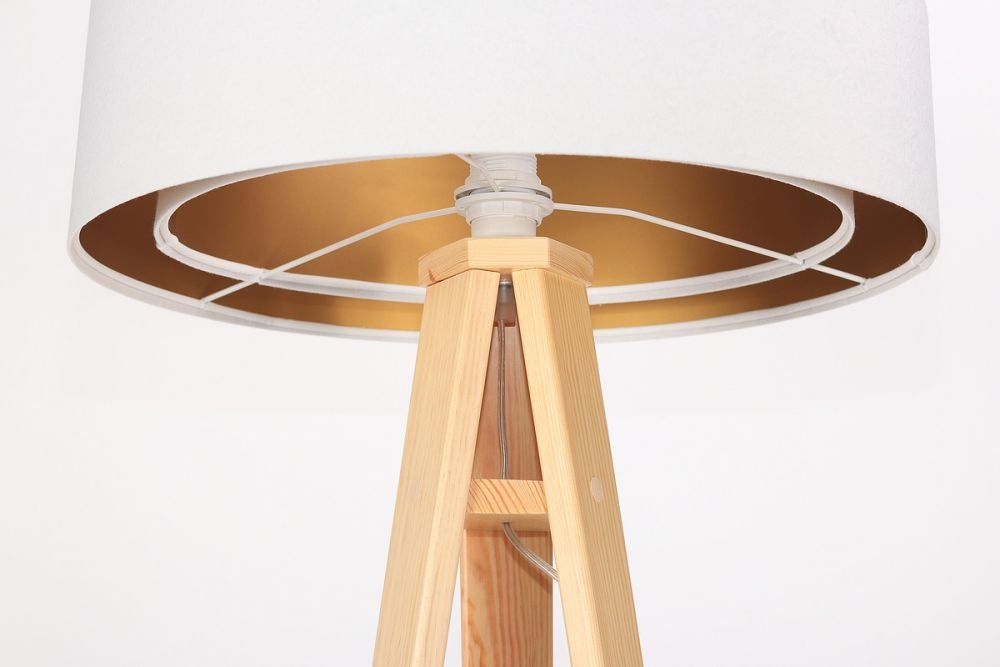 Lampa stojąca GEMSTONE biała/złota/sosna