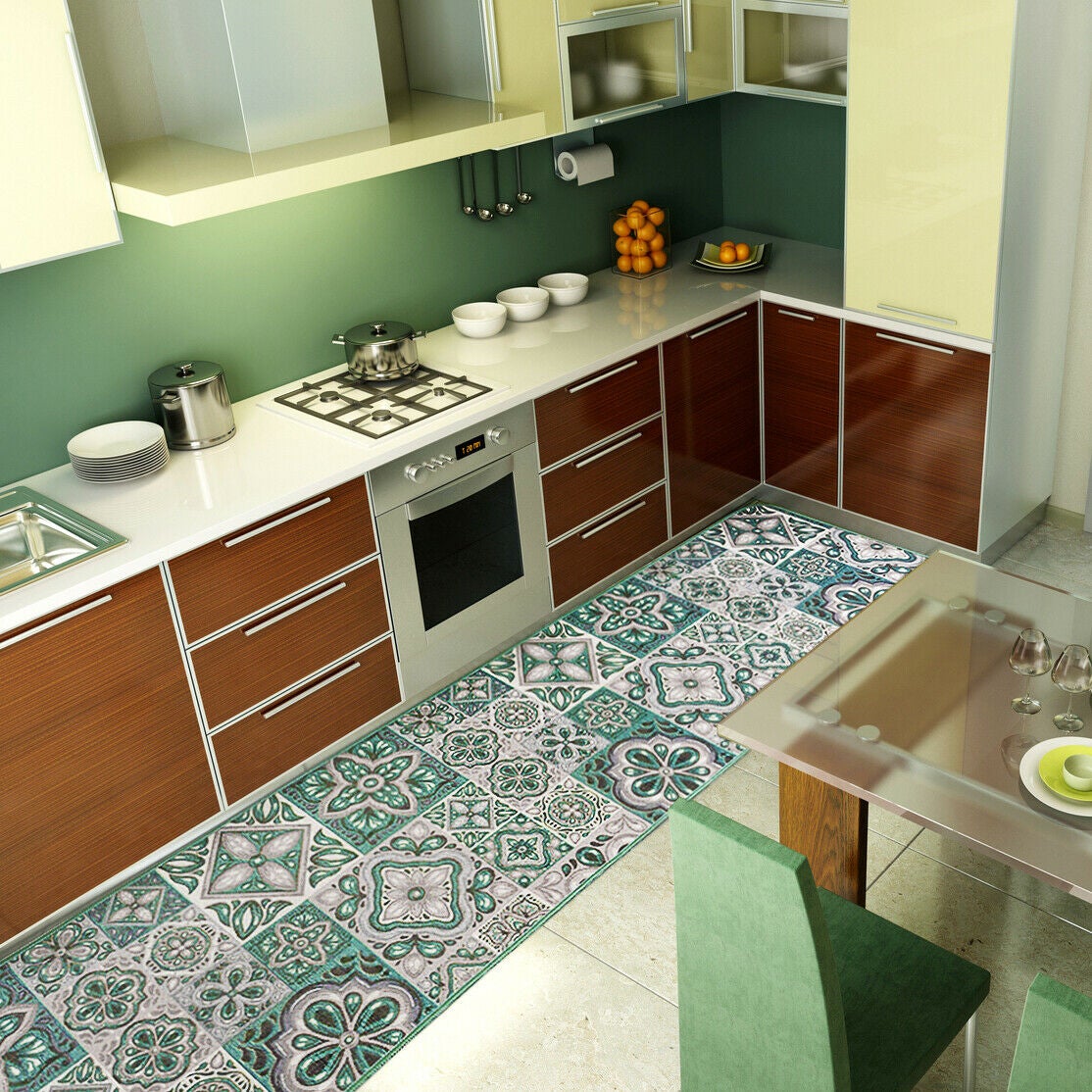 Tappeto Moderno In Ciniglia Morbida - Passatoia Antiscivolo Verde Giungla 57x240cm Made In Italy