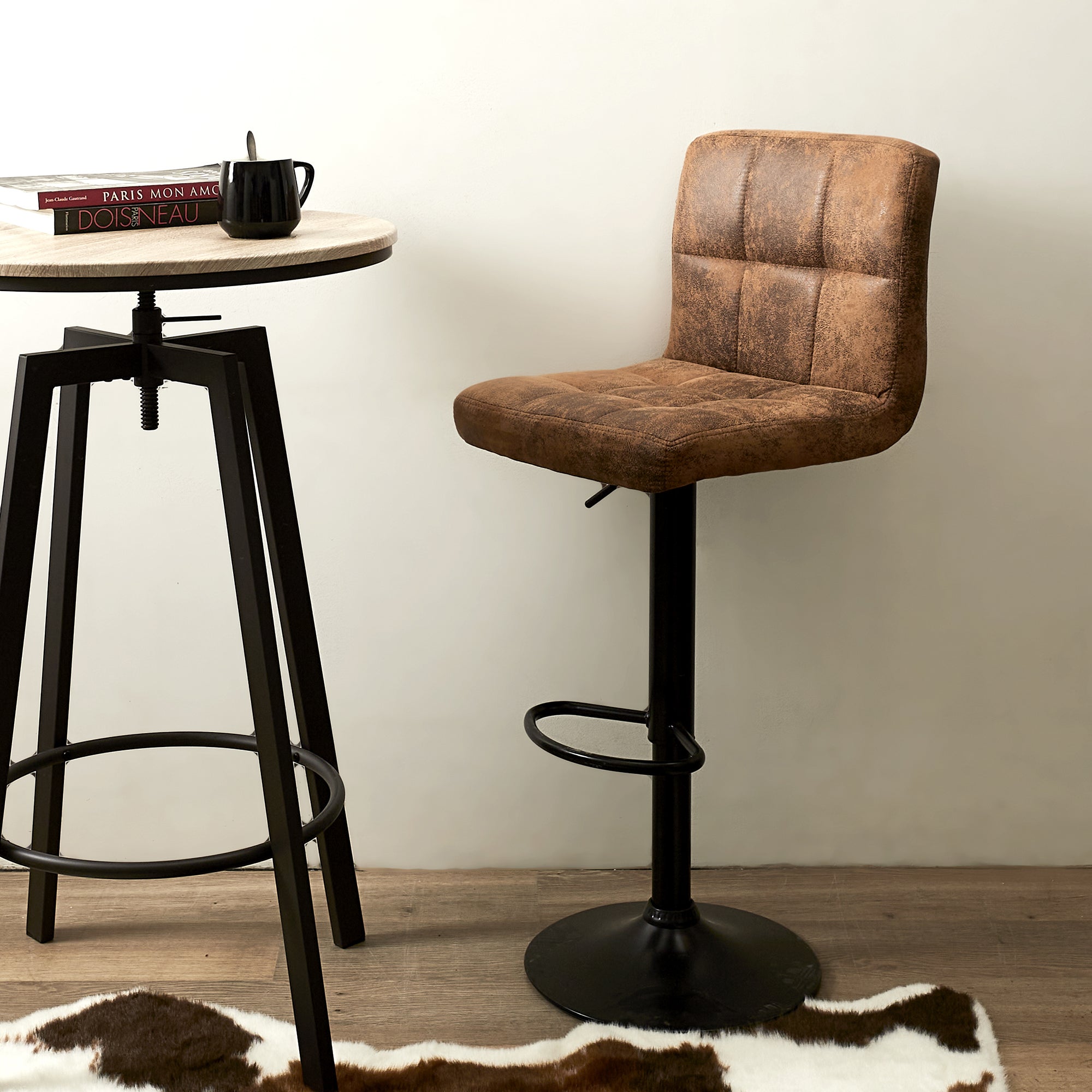 Lot De 2 Chaises De Bar - Home Deco Factory - Downtown - Réglables - Marron - 4