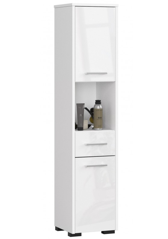 Colonne Salle Bain 2 Portes 160cm Blanc - Effet Bois, 5 étagères, Capacité 75kg