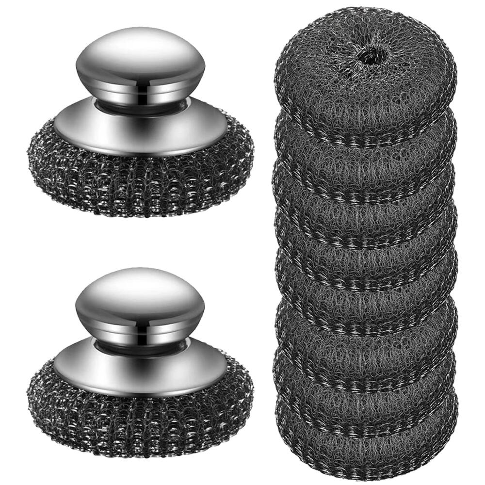 Scrubber in acciaio inossidabile con manico,Scrubber staccabile in lana d'acciaio per la pulizia di scrubbers scrubb piatti piatti,Pentola resistente