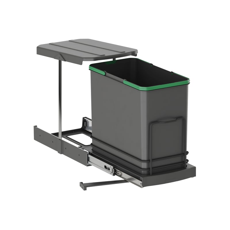 Emuca Pojemniki na odpady kuchenne Recycle, 24 L, mocowanie dolne i ręczne wysuwanie/automatyczny, Szaro-antracytowy plastik