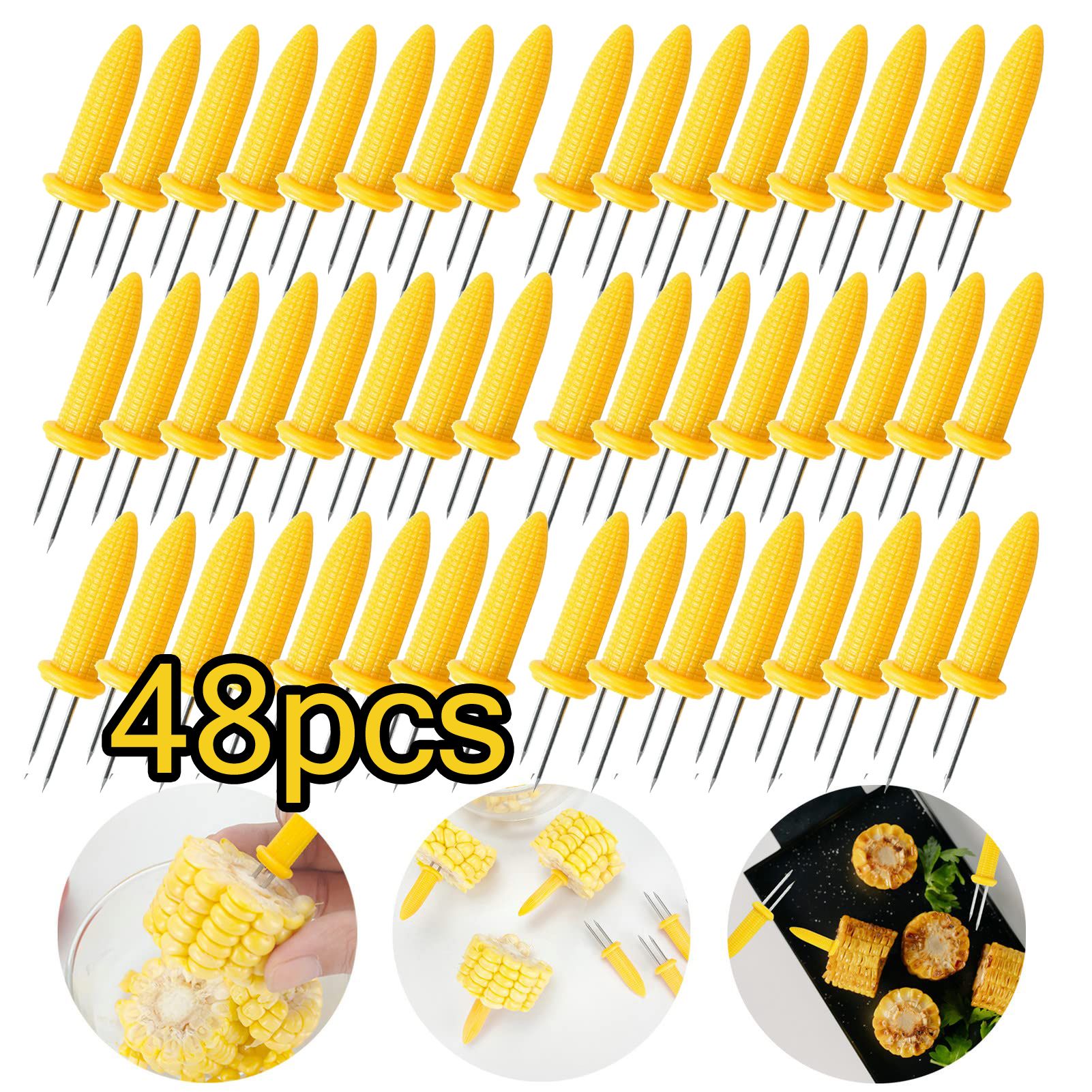 Zestaw 48 stalowych wykałaczek do kolb kukurydzy - antypoparzeniowych - akcesoriów do grilla - kreatywnych widelców do grilla