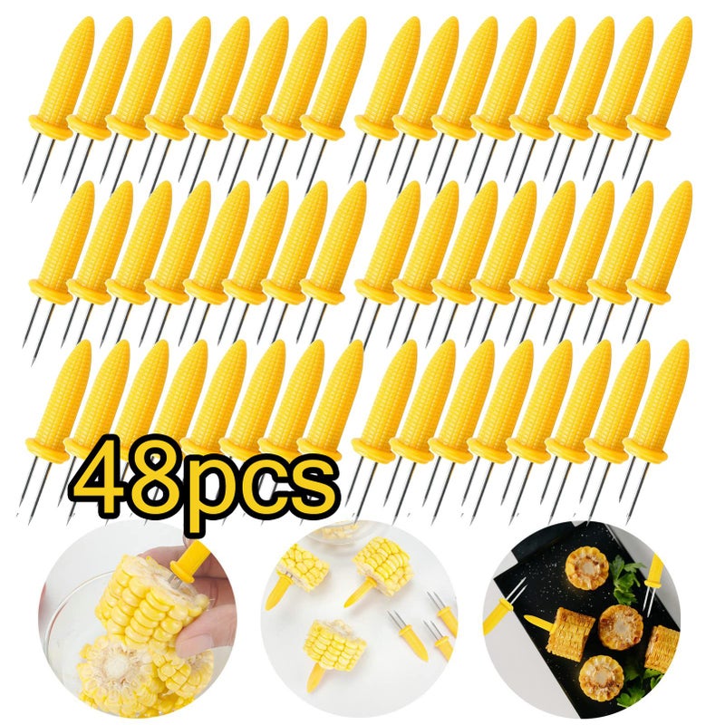 Zestaw 48 stalowych wykałaczek do kolb kukurydzy - antypoparzeniowych - akcesoriów do grilla - kreatywnych widelców do grilla