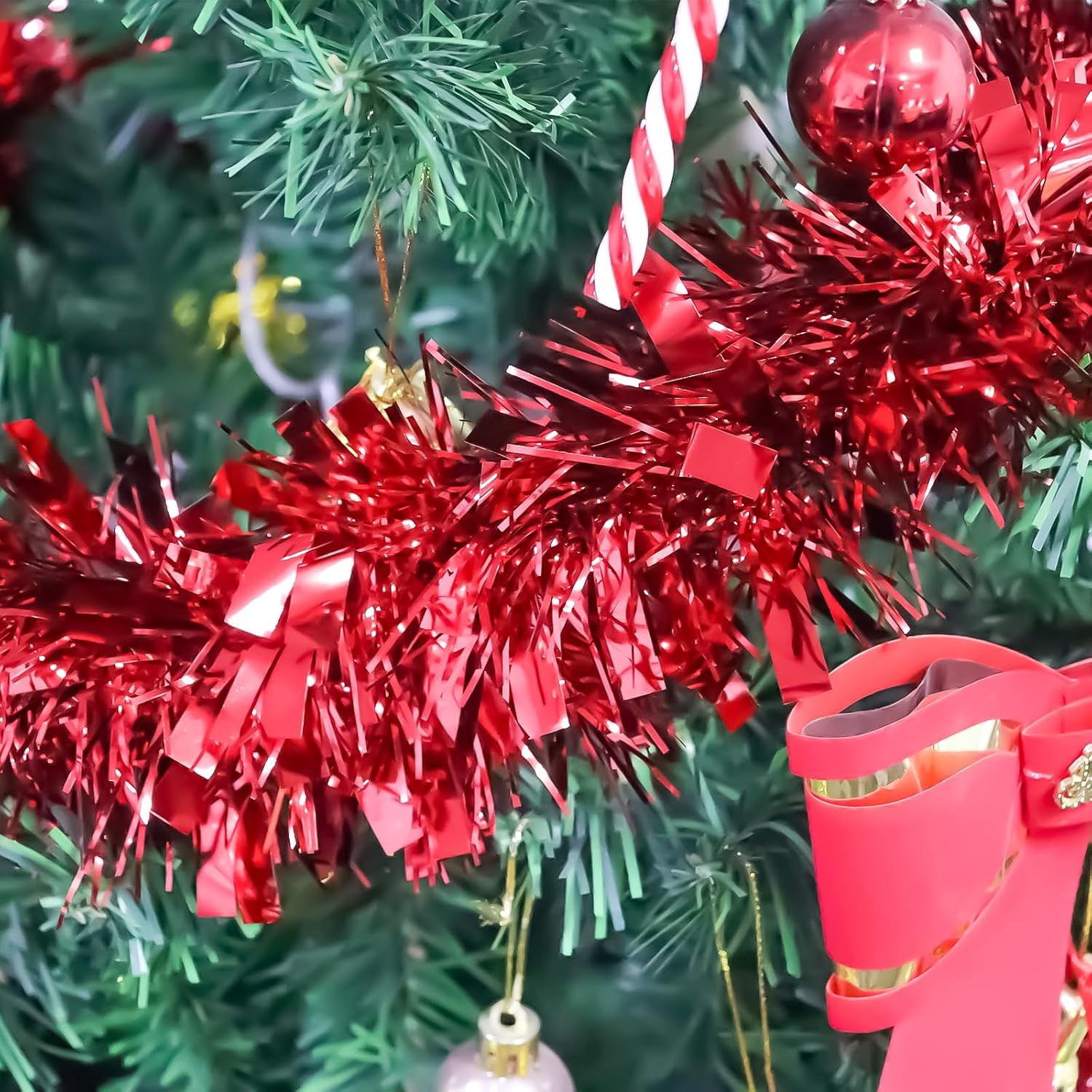 Guirlanda de decoração de Natal com 4 peças, guirlanda para árvore de Natal interna e externa - vermelha - 3