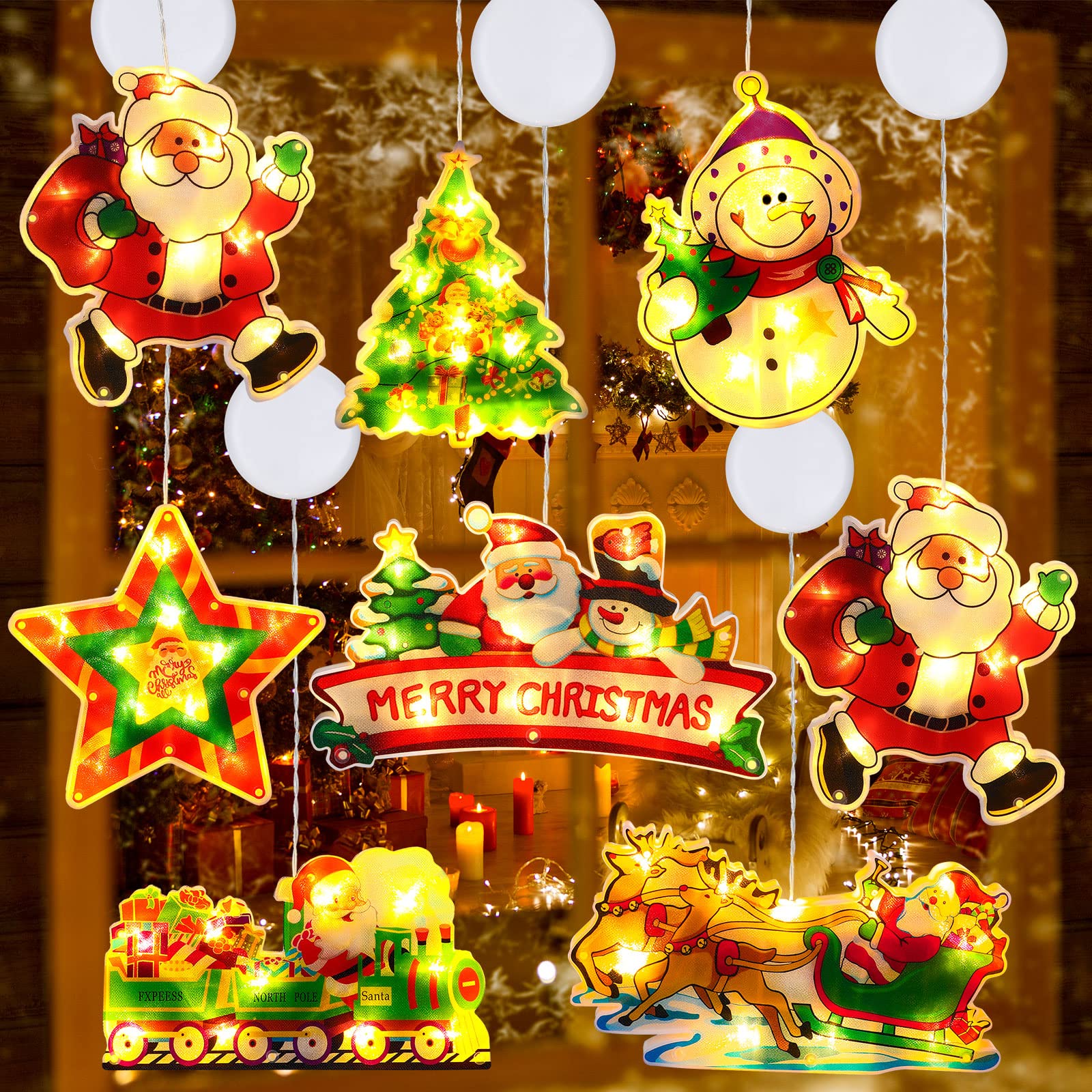 Décoration Noël Fenêtre Lumineuse - 3 Pièces Avec Ventouses, étoiles LED, 3 Modes De Lumière