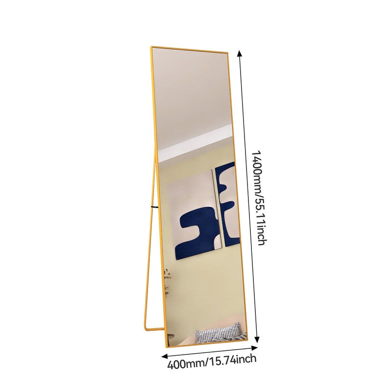 Miroir sur pied - Miroir chambre - Miroir rectangulaire - 140x40 cm - Verre trempé - Cadre en alliage d'aluminium - Doré - 5
