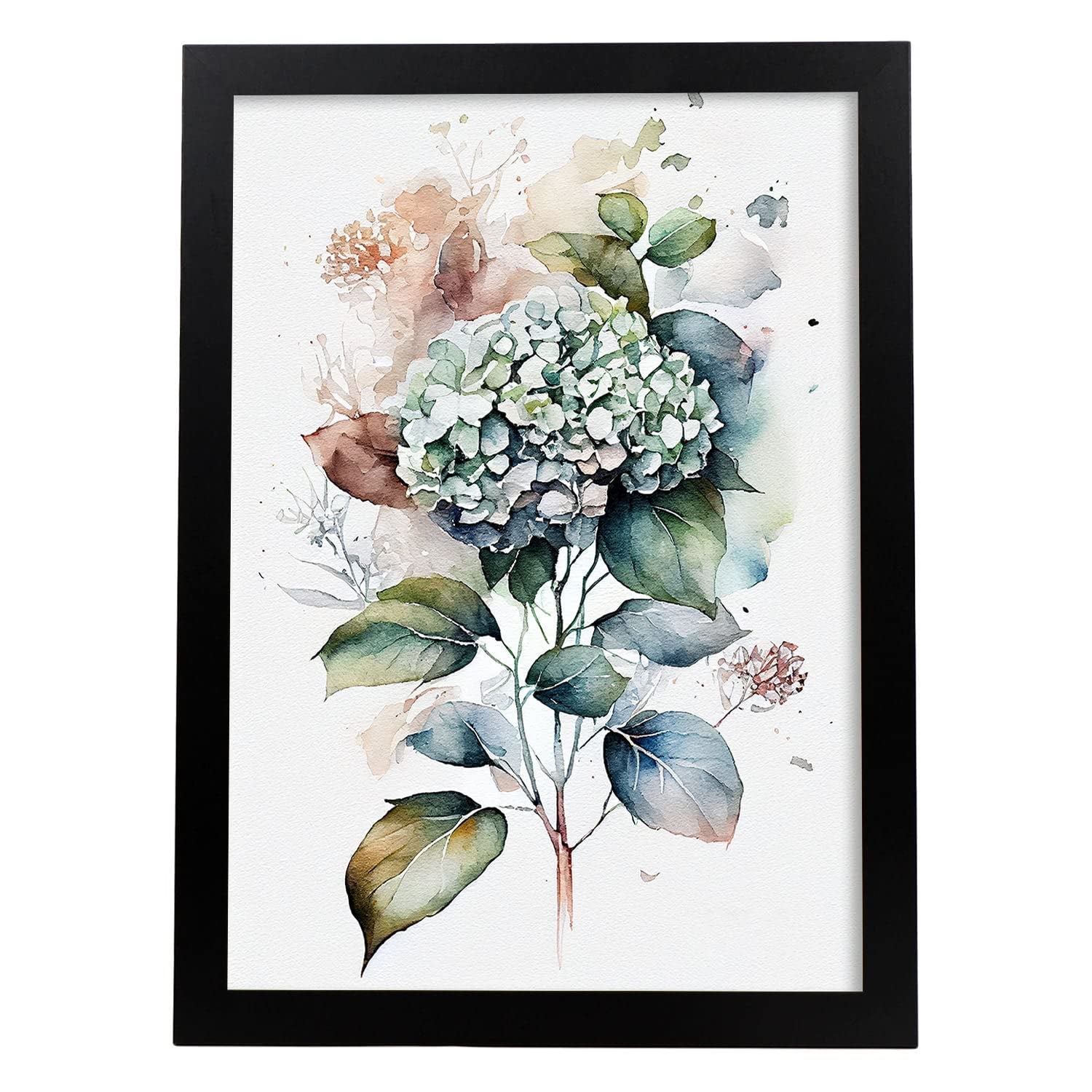 Nacnic poster de hortensia estilo nórdico ilustraciones de botánica con flores y plantas en acuarela diseño moderno y modelo 2 a3 con marco negro