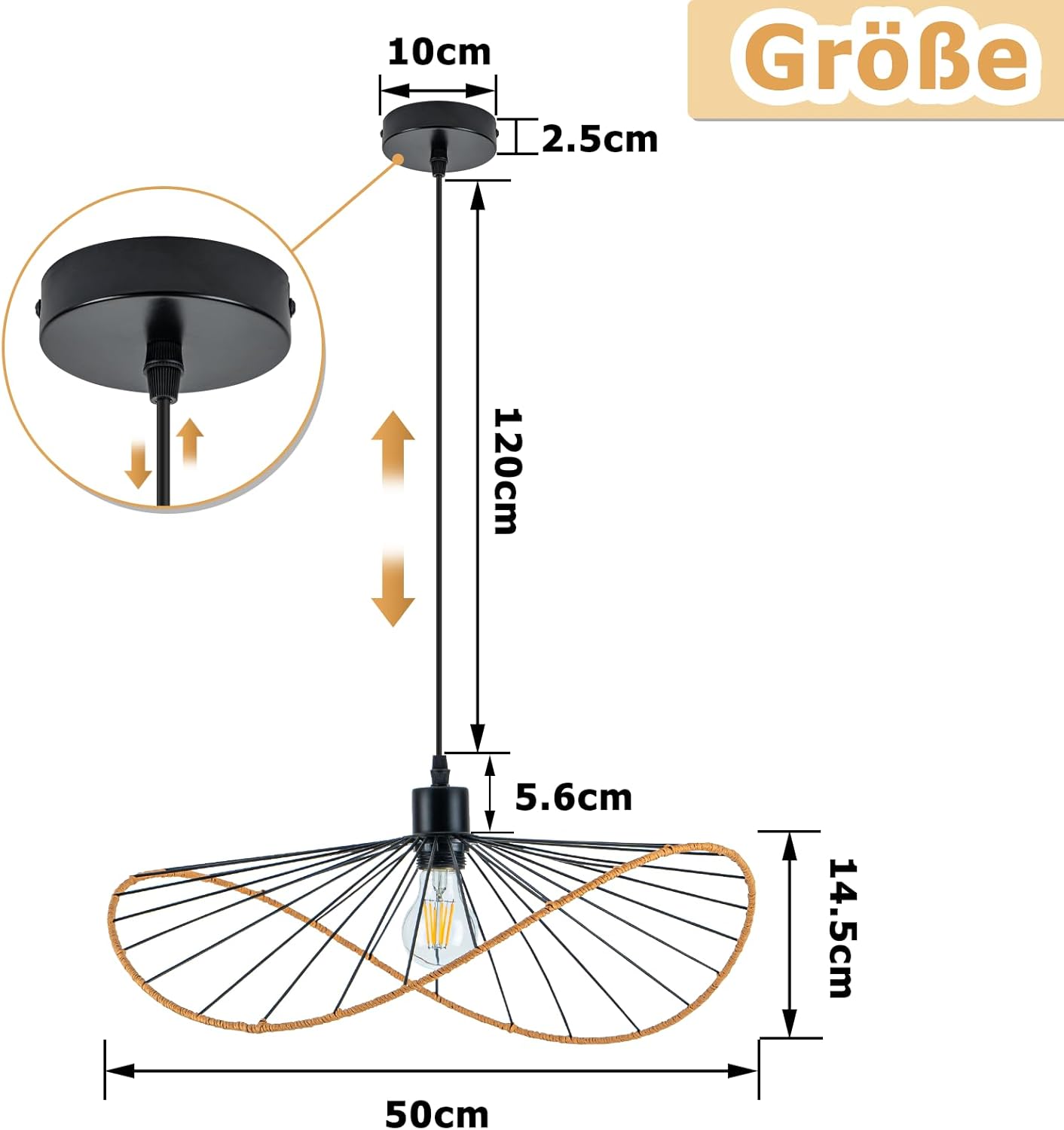 ZMH Suspension Vintage 1 Flame E27 Noir Salle à Manger Sans Ampoule - 2