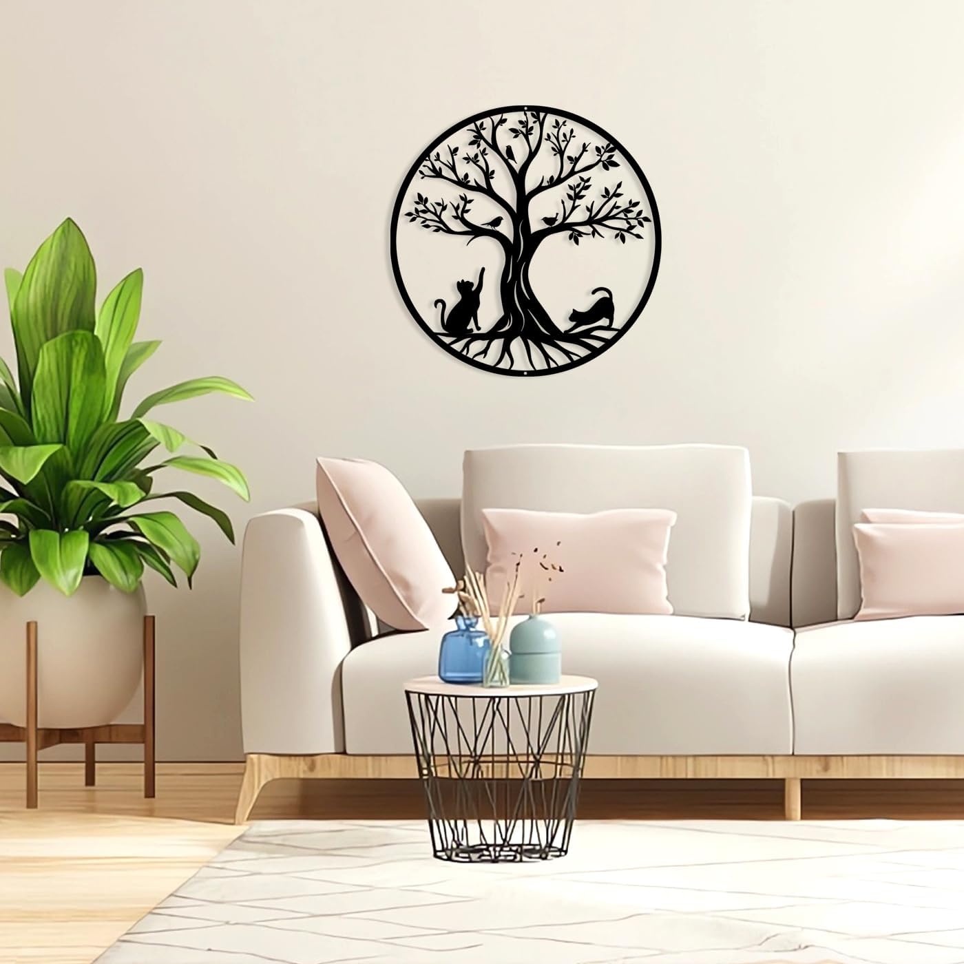 Arbre de vie en métal -Décoration Murale en Métal avec des Chats,Noir Tenture Décor Silhouette Mur Art pour Cadeau Intérieur Cadeau Extérieur Jardin - 2