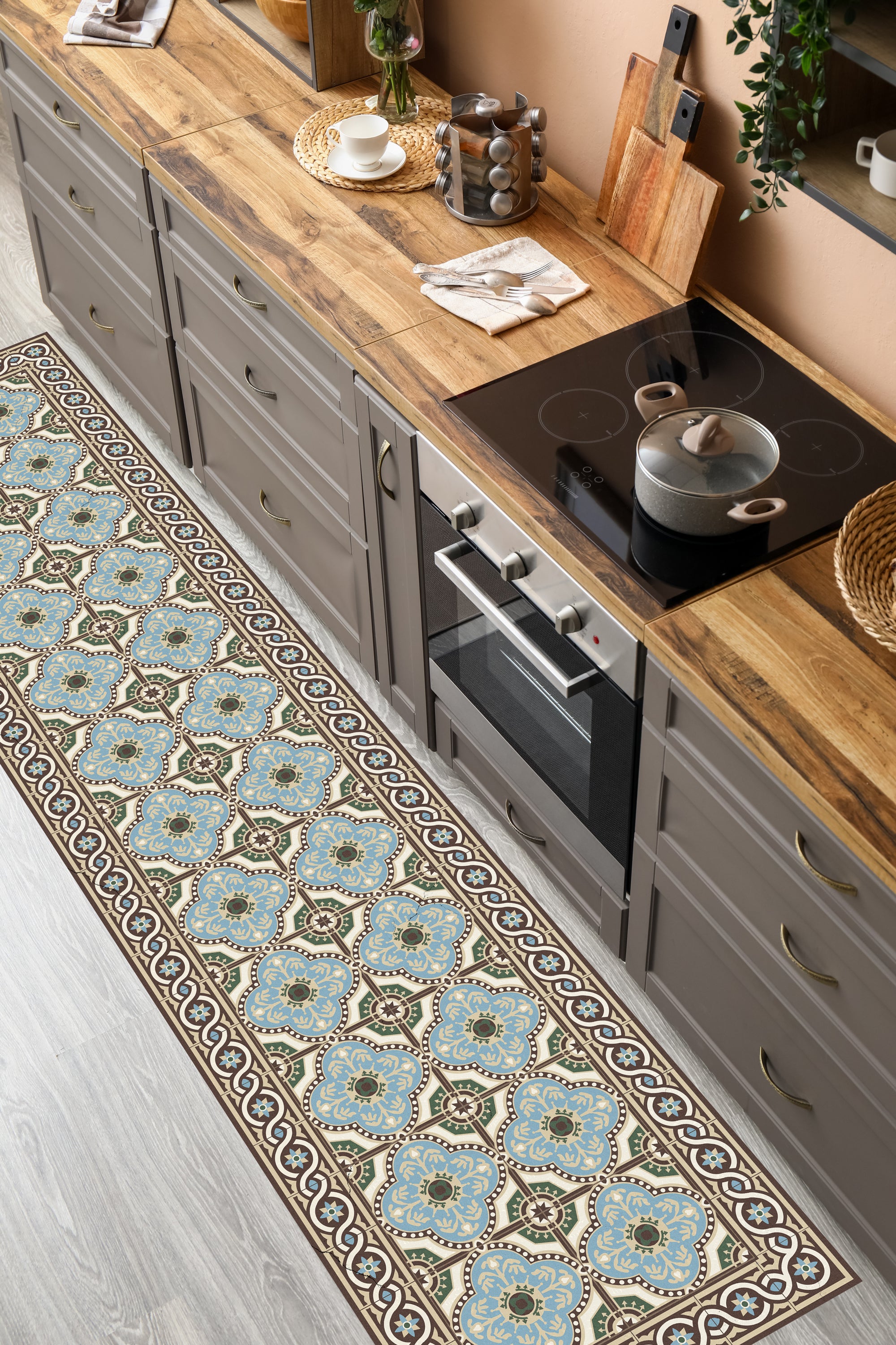 Tapis antidérapant en vinyle Diva 80x300 cm - PVC imprimé, lavable, ignifuge, pour le salon et la cuisine - 4