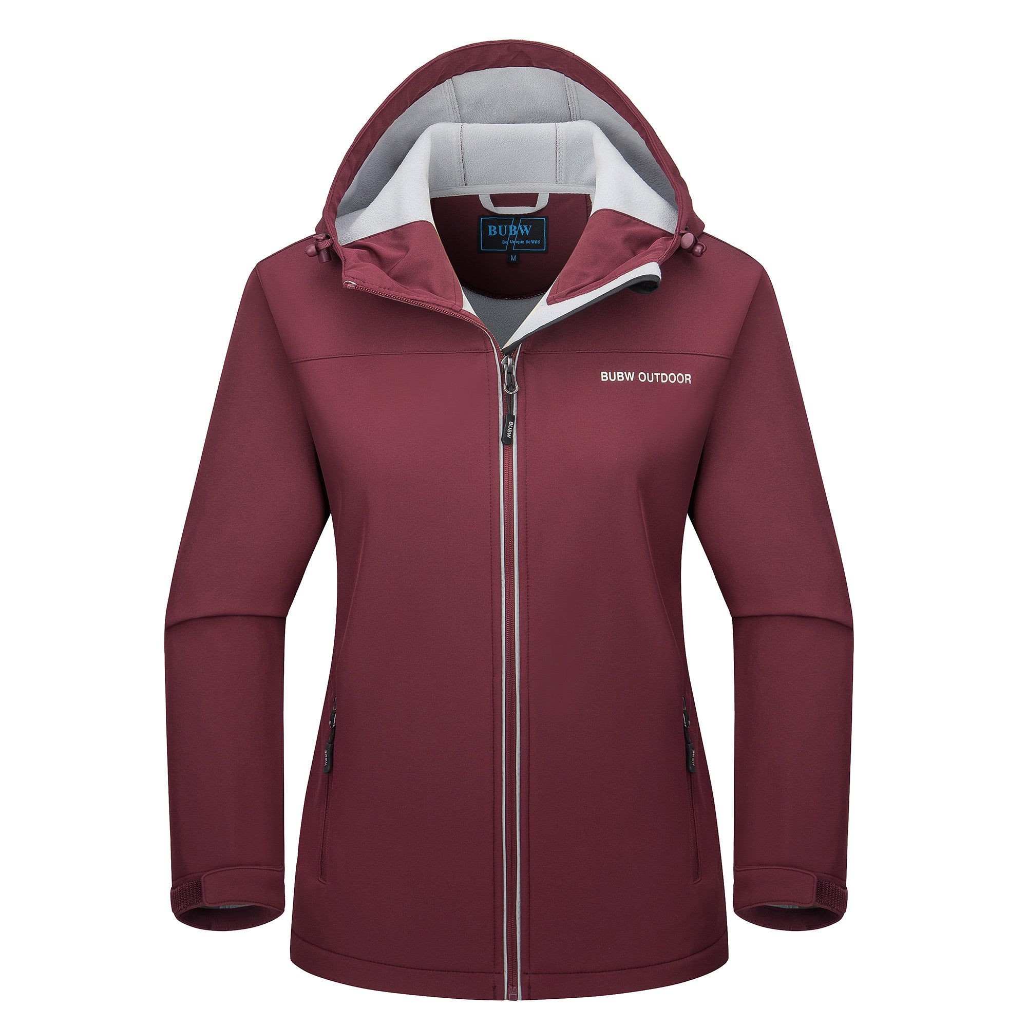 Veste de Travail à Capuche Taille M Blouson & Softshell Femme - Imperméable, Coupe-vent, Chaude et Respirante, avec Bandes Réfléchissantes - Bourgogne - 2