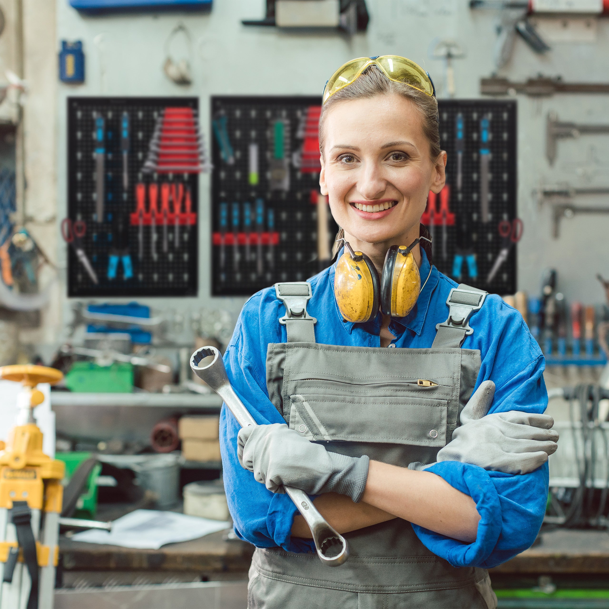 Parede de ferramentas 3 peças, com ganchos de 17 peças, parede 60 x 39 cm, metal, preto-vermelho, Relaxdays - 3
