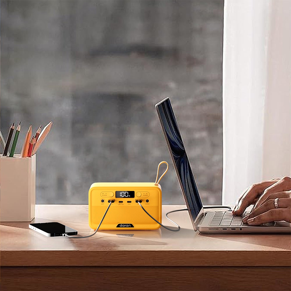 Station d'Énergie Portable DaranEner YOUYO R100 100W, 89.6Wh LiFePO4, Compacte avec LED - Jaune - 4