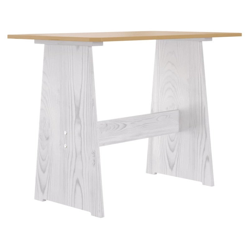 Table à manger et banc REINE marron miel blanc bois pin solide - 5