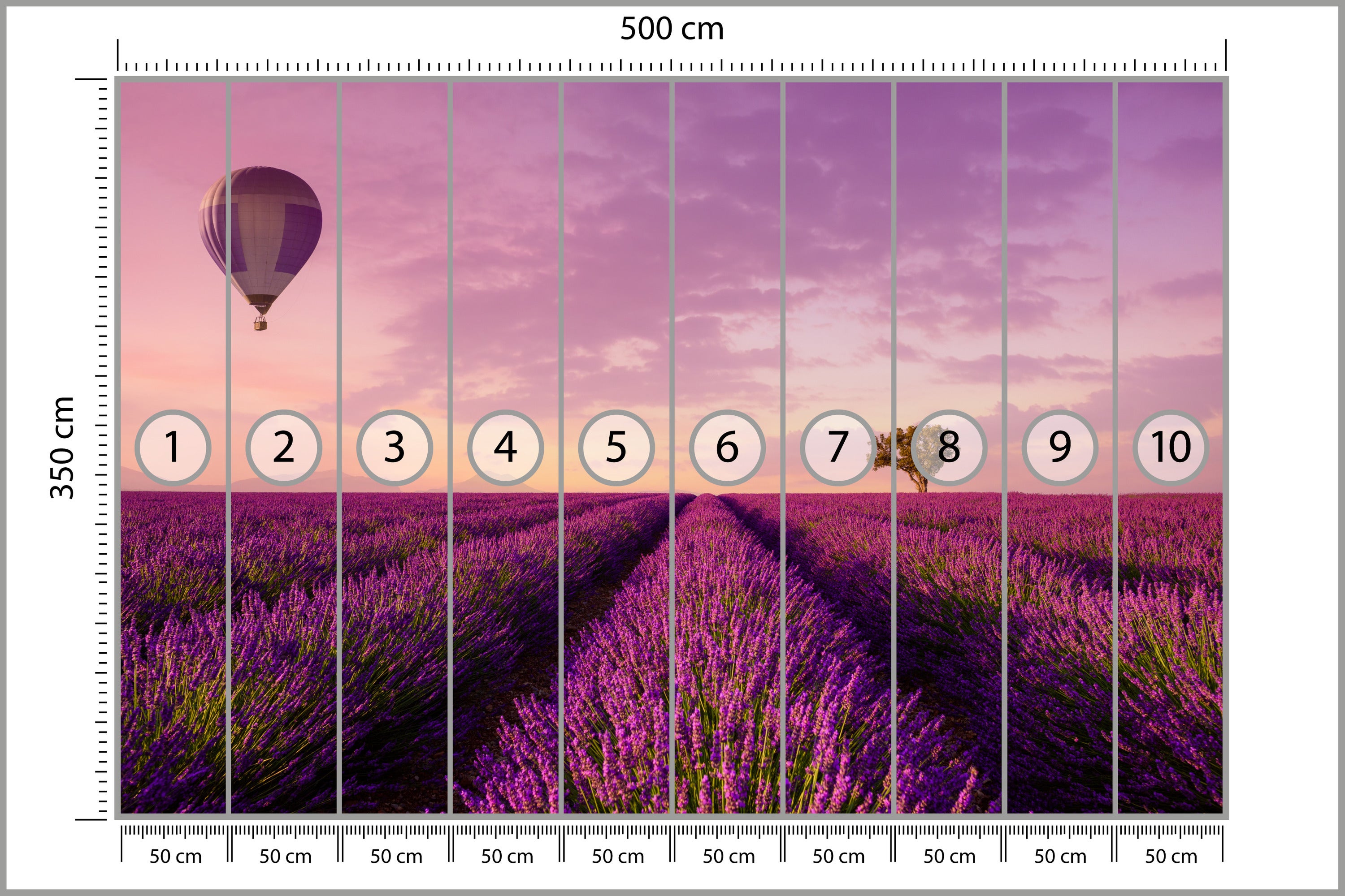 FOTOTAPETA DO SYPIALNI SALONU POLE LAWENDY KWIATY PEJZAŻ BALON 3D 500x350