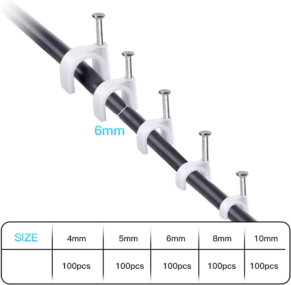 Opakowanie 500 okrągłych opasek zaciskowych ze stalowymi gwoździami, 5 różnych rozmiarów (4 mm, 5 mm, 6 mm, 8 mm i 10 mm), opaski zaciskowe i organiz - 2