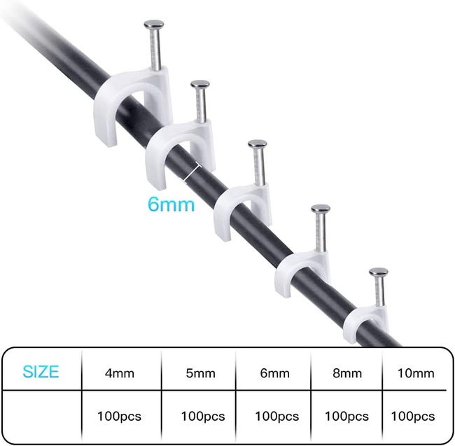 Lot De 100 Attaches-câbles Rondes – Diamètre 6 Mm, Avec Clou Métal, Uxcell