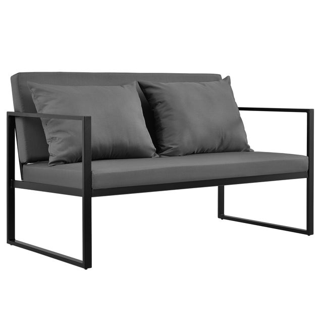 [casa.pro] Canapé Extérieur Avec Coussins Armature Métal Polyester Noir 70 X 114 X 60 Cm