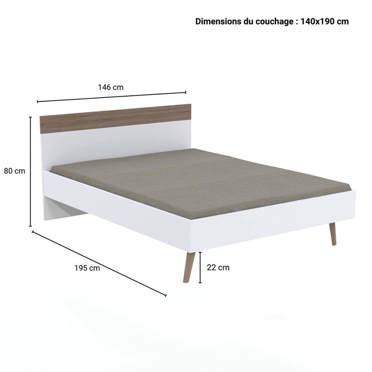 Lit 140x190 Alaric Blanc et Bois blanchi - 4