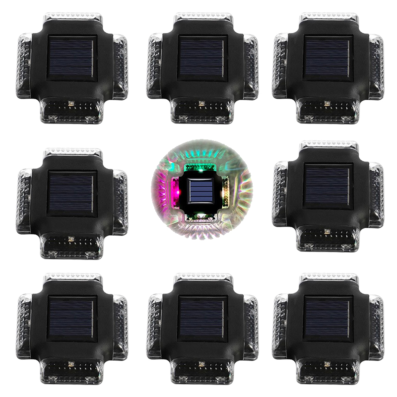 Czterostronne kinkiety, kinkiety dziedzińcowe, polikrystaliczne solarne kinkiety z kolorowym światłem 4LED, 8 sztuk