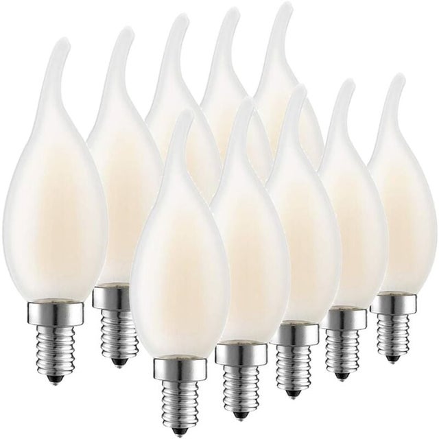 Lampadina LED E14 a filamento, set di 10 lampadine a fiamma, 4 Watt di consumo, 2700K bianco caldo, angolo del fascio 360° [Classe energetica A+]