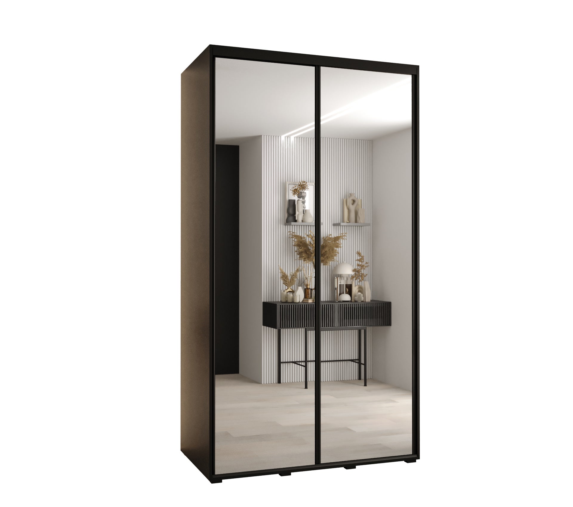 Szafa przesuwna z lustrem wysoka Davos 2 130 x 60 x 235,2 cm czarny + czarny + u. czarny - Abiks Meble