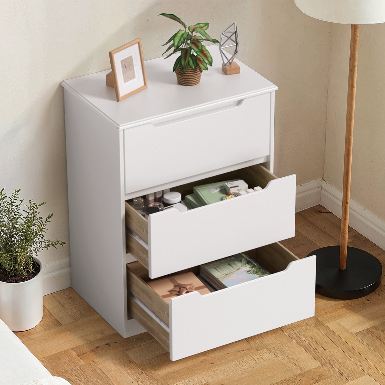 Bealife Cassettiera a 3 cassetti, bianca, 62 x 41 x 82 cm - 3