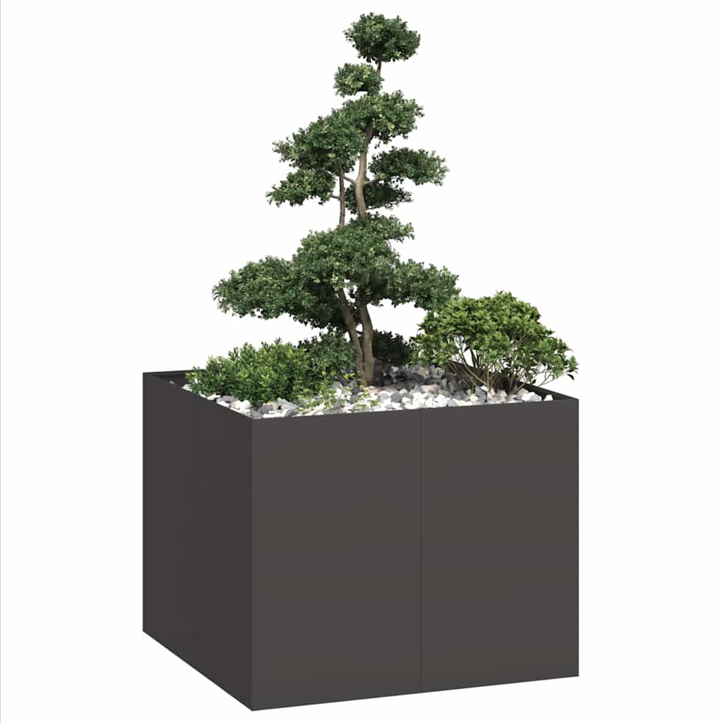 Jardinière Carrée Surélevée En Acier Noir - 100x100x80 Cm - Grand Bac à Plantes Pour Jardin, Balcon - Fond Ouvert Pour Drainage