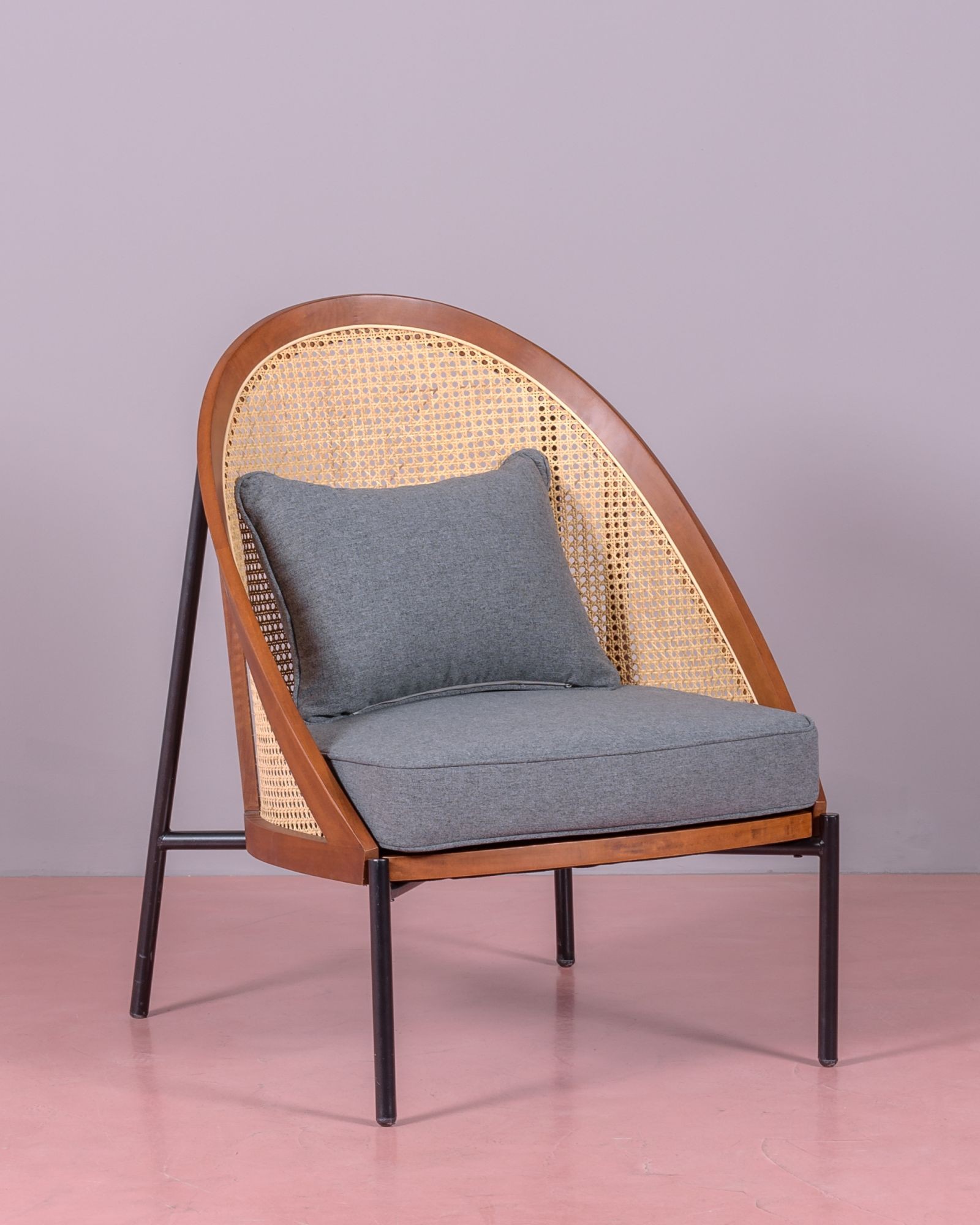 Sillón retro vintage en madera de nogal y ratán natural - robín - nest dream - nogal
