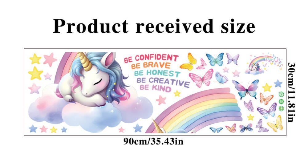 Autocollant Mural Inspirant et Coloré avec Licorne Arc-en-Ciel, Nuages et Papillons, Stickers Muraux à Décoller et Coller - 3